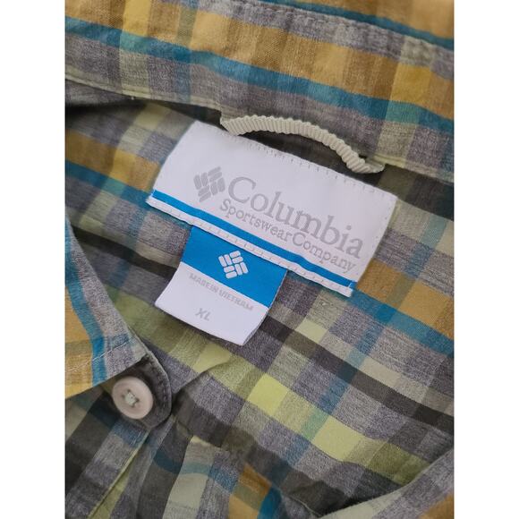 Columbia Blue Yellow Gray Plaid Men's Button Front Long Sleeve Shirt XL - Picture 2 of 2